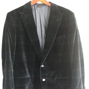 Green faded plaid velvet blazer